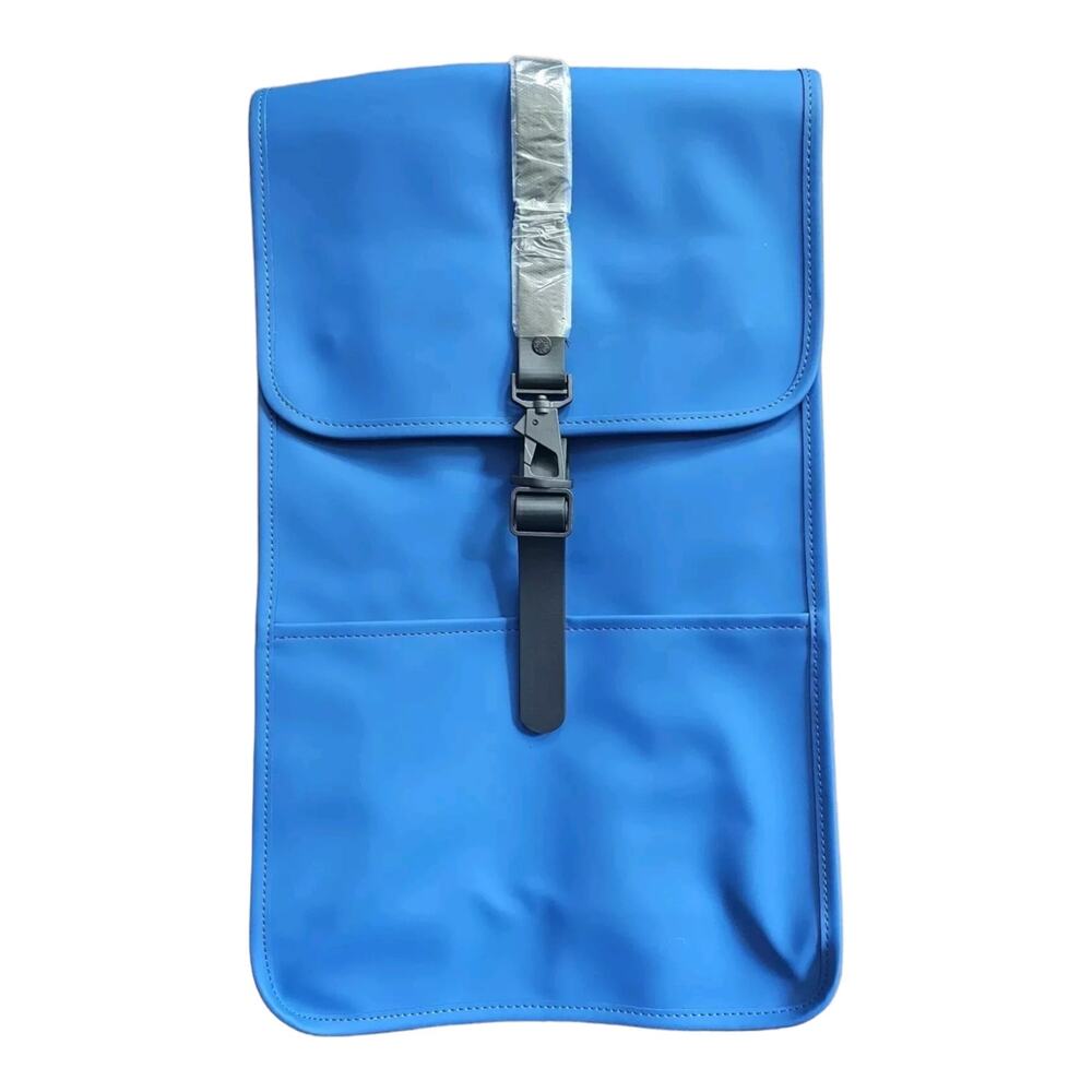 Rains Blue Rolltop Backpack with Black Strap and Silver Buckle NWOT
